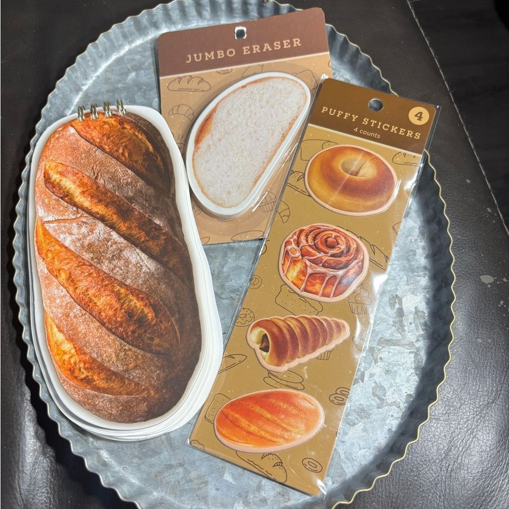 New Bread-Themed Notepad & Puffy Stickers & Jumbo Eraser Set - Brown